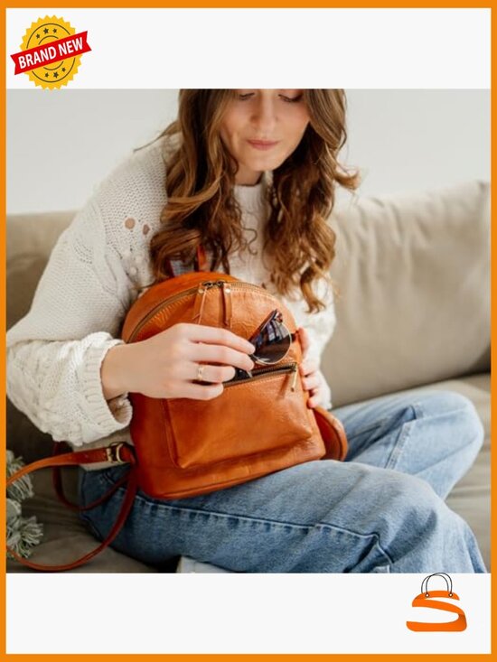 Vintage Genuine Leather Mini Backpack Purse with Pockets main image 2